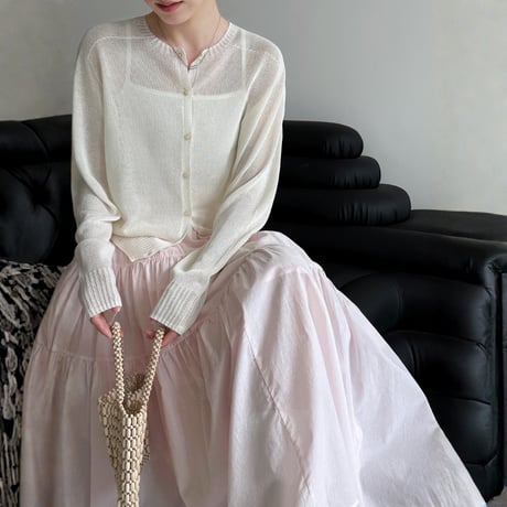sheer round neck knit cardigan　MA1872