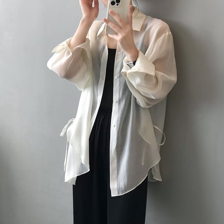 ribbon sheer shirt /5color　MA1191