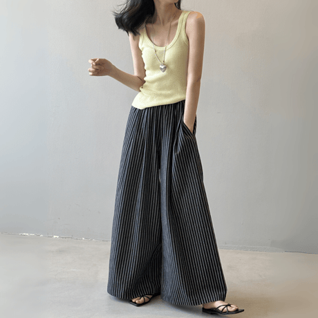 linen blend stripe widepants　MA1578
