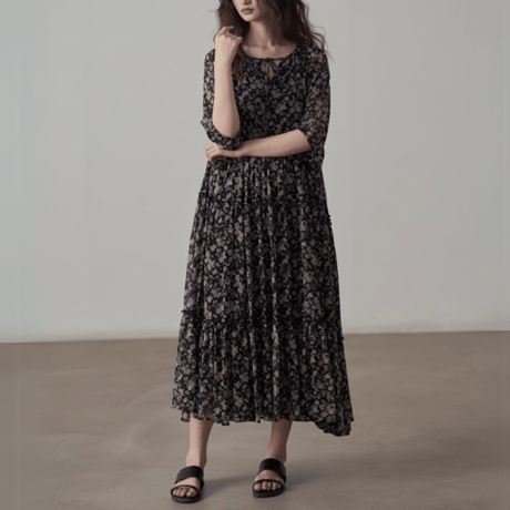 french retro floral & feminine chiffon onepiece　MA1437