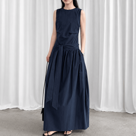 sleeveless waist ribbon gather one piece/3color　MA1993