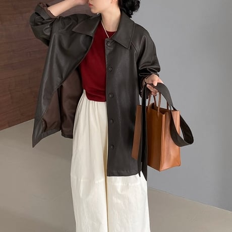 faux leather waste ribbon jacket　MA1155