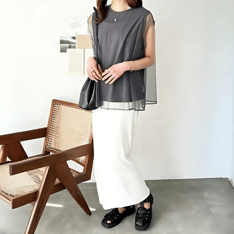 sheer layered frenchsleeve top　MA1568