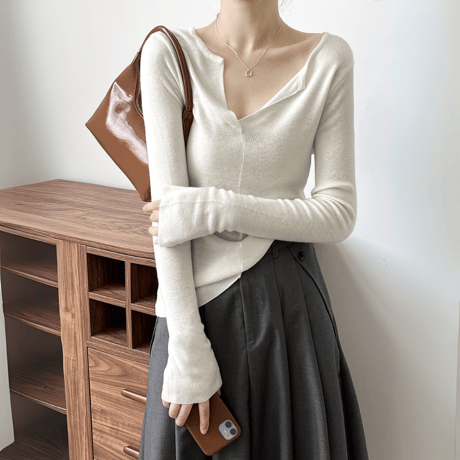 french v-neck open long sleeve knit　MA1631