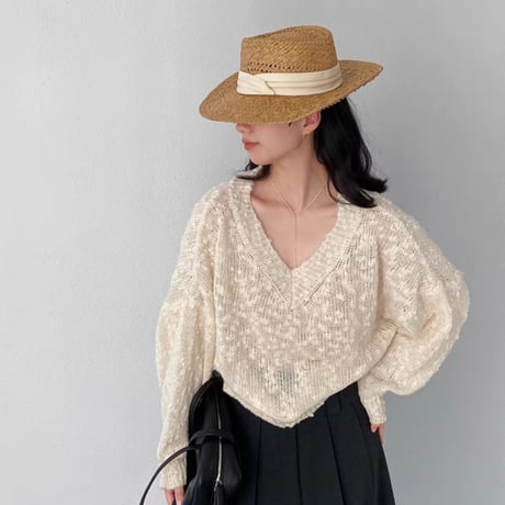 textured v-neck knit pullover　MA1768