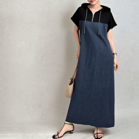 two tone loosefit hood dress　MA1584
