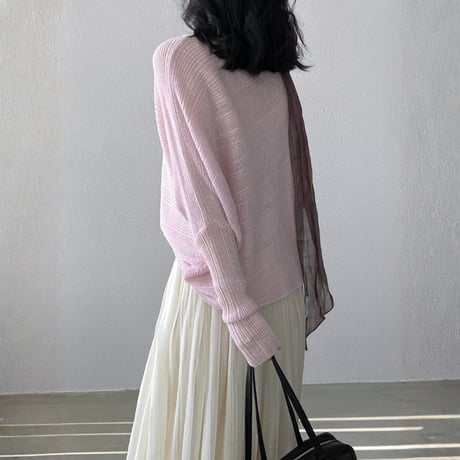 sheer wide neck rib knit pullover　MA1770