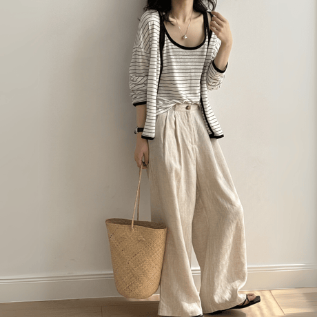 linen tuck wide pants　MA1548