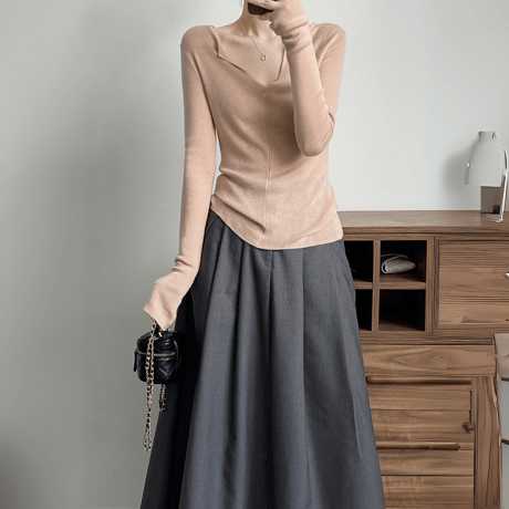 french v-neck open long sleeve knit　MA1631