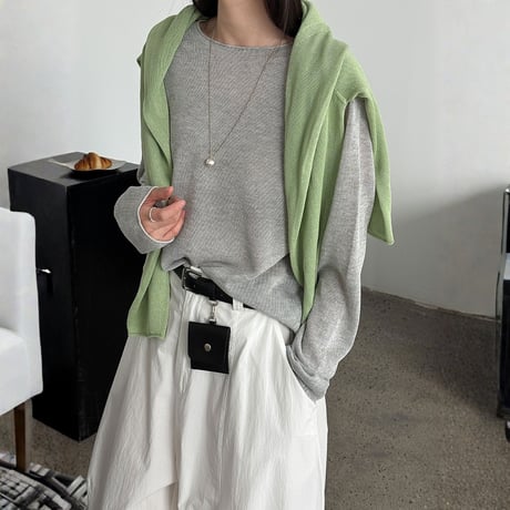 sheer roll hem knit long sleeve top　MA1869