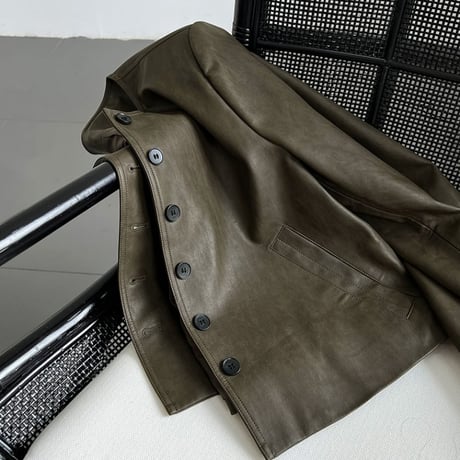 collarless faux leather button jacket　MA1144