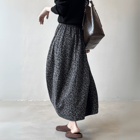 retro leopard flare midi skirt　MA1601