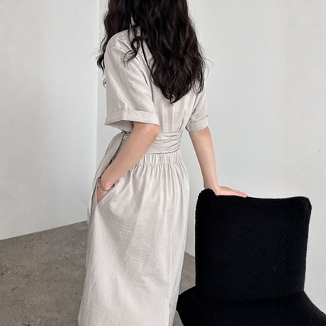 waist belt wrap design long onepiece　MA1982