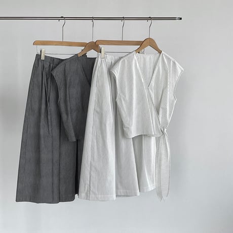 stripe cachecoeur sleeveless tops wide pants setup　MA1962