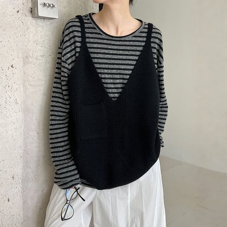 deep v-knit layering vest　MA1704