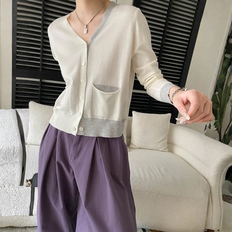 asymmetry colorline knit cardigan　MA1799