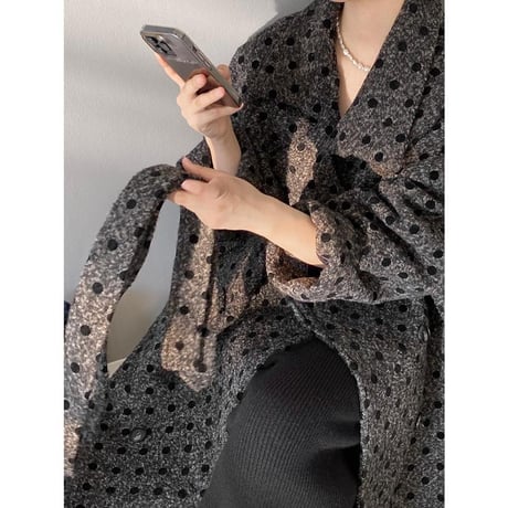 dot gray long coat　MA1332
