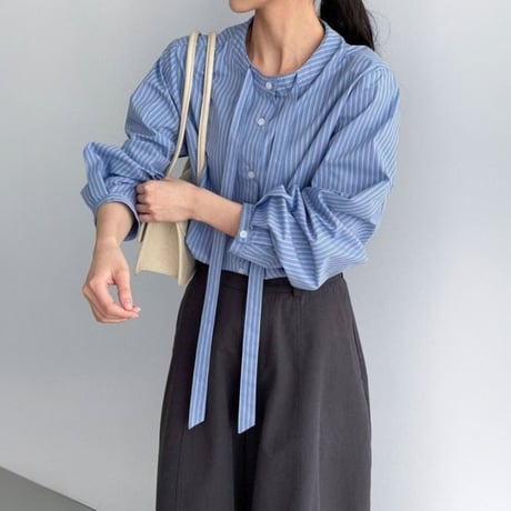 stripe ribbon tie blouse　MA1765