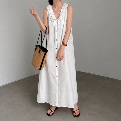 frill collar ribbon sleeveless onepiece/2color　MA1987