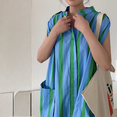 vivid stripe sleeveless shirt onepiece　MA1843