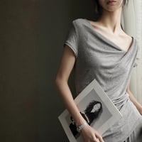asymmetrical draped short sleeve top　MA1945