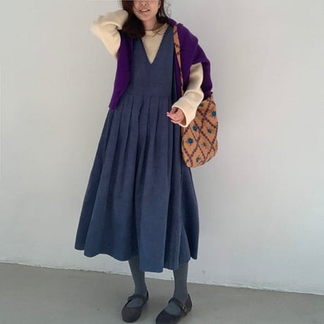 blue corduroy sleeveless one-piece　MA1125