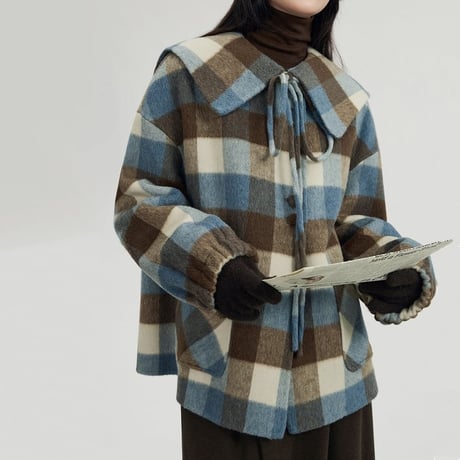 big collar check coat　MA1331