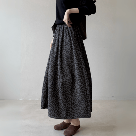 retro leopard flare midi skirt　MA1601