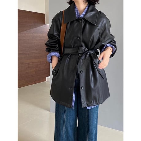 faux leather waste ribbon jacket　MA1155