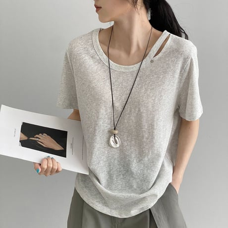shoulder cutout sheer t shirt　MA1975