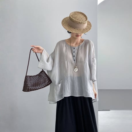 sheer wide sleeve pocket blouse　MA1978
