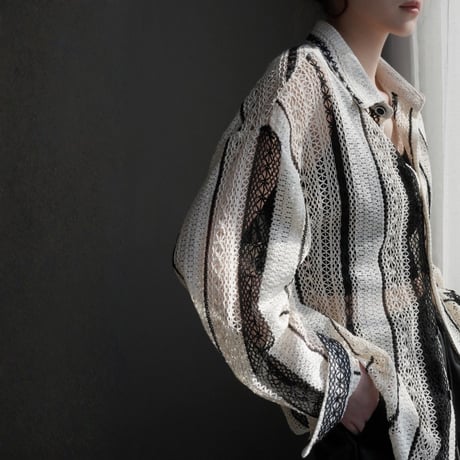 lace stripe loose shirt　MA1925