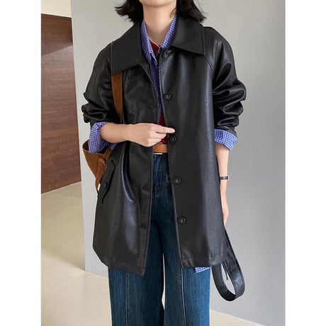 faux leather waste ribbon jacket　MA1155
