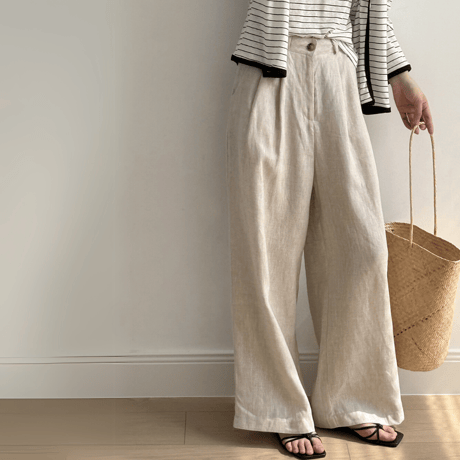 linen tuck wide pants　MA1548