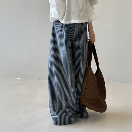 linen blend stripe widepants　MA1578