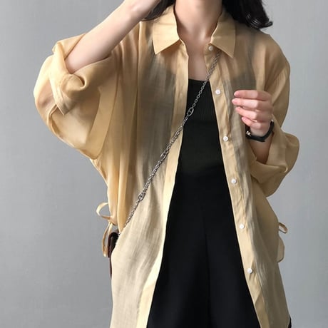 ribbon sheer shirt /5color　MA1191