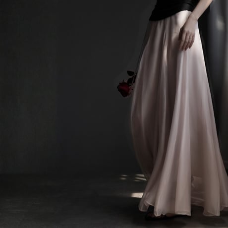sheer drawstring long flare skirt　MA1950