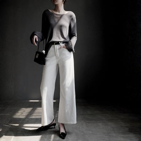 stretch white high waist denim pants　MA1933