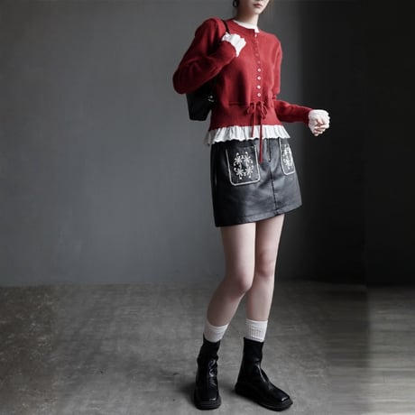 lace layered drawstring knit cardigan　MA1830