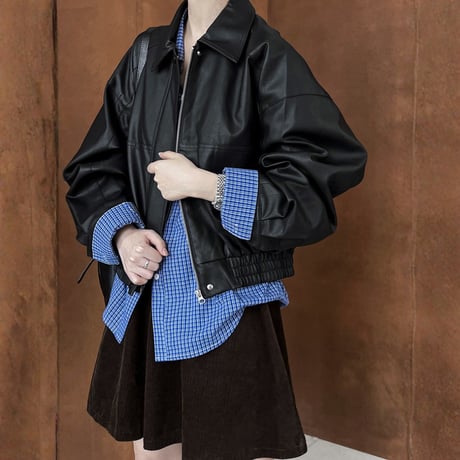 cropped faux leather zip jacket　MA1865