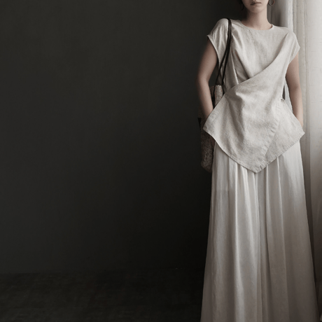 linen asymmetrical layered tops　MA1950
