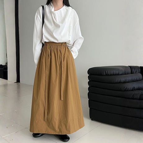 ribbon belt gather flare skirt　MA1909