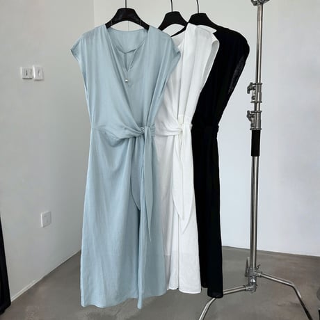 sleeveless waist ribbon maxi dress/3color　MA1989