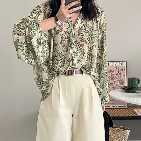green damask blouse　MA1200