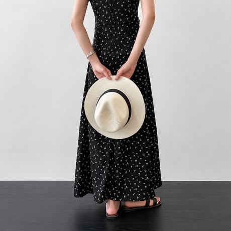flower square neck puff sleeve waist mark long one piece　MA1991