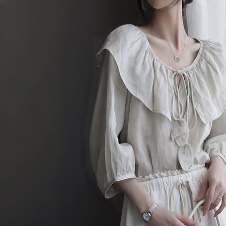 frill collar linen like blouse　MA1943