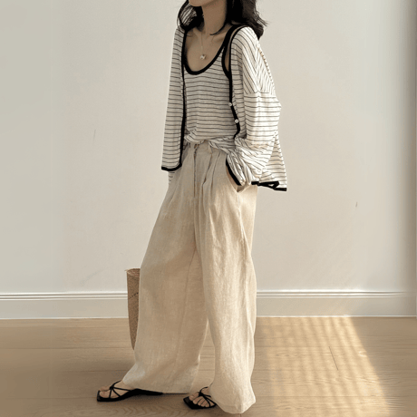 linen tuck wide pants　MA1548
