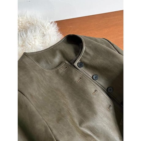 collarless faux leather button jacket　MA1144