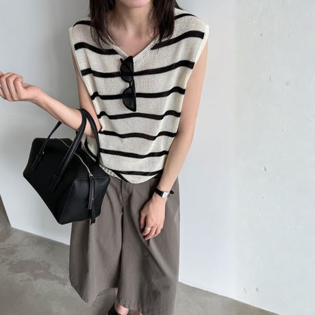 border knit sleeveless vest　MA1967