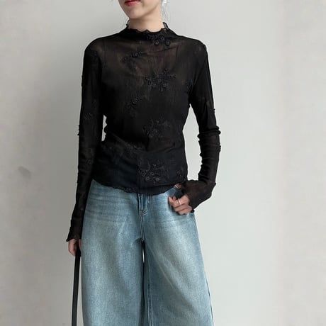 lace floral mesh base layer blouse　MA1868